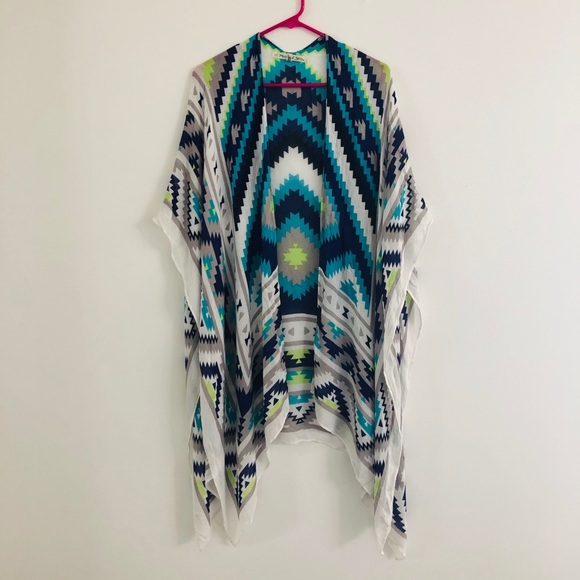 Michael Stars Turquoise Aztec Shawl - Picture 1 of 4